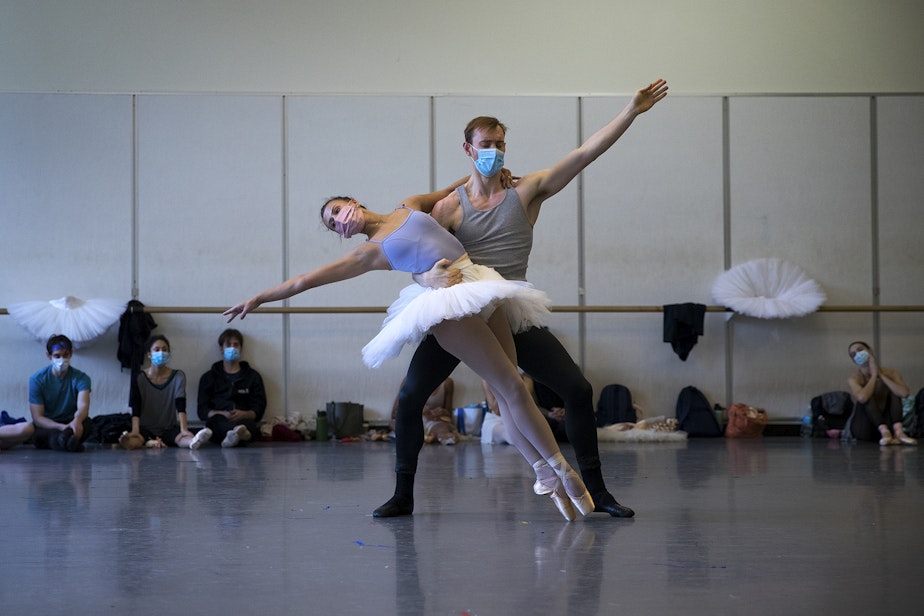 caption: Juliet Prine and James Kirby Rogers rehearse for the Pacific Northwest Ballet's Nutcracker performance on Friday, November 19, 2021, at McCaw Hall in Seattle.