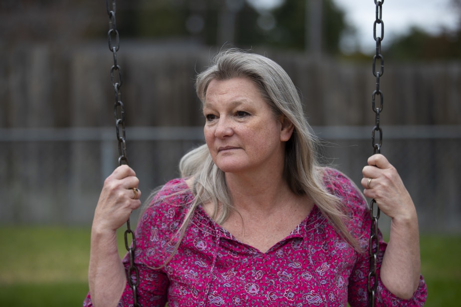 caption: Vicki Lowe, executive director of the American Indian Health Commission for Washington state and Sequim city councilmember is photographed on a playground that she played on as a child on Tuesday, April 25, 2023, in Sequim.