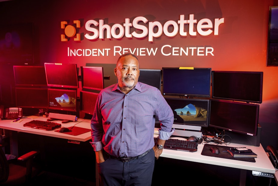 caption: ShotSpotter CEO Ralph Clark stands for a portrait at one of the company's facilities in Newark, Calif., on Tuesday, Aug, 10, 2021.