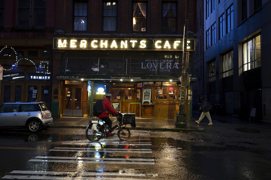caption: Merchants Cafe is shown on Friday, December 27, 2024, in Seattle.