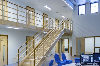 caption: The interior of the juvenile detention facility at the Patricia H. Clark Children & Family Justice Center