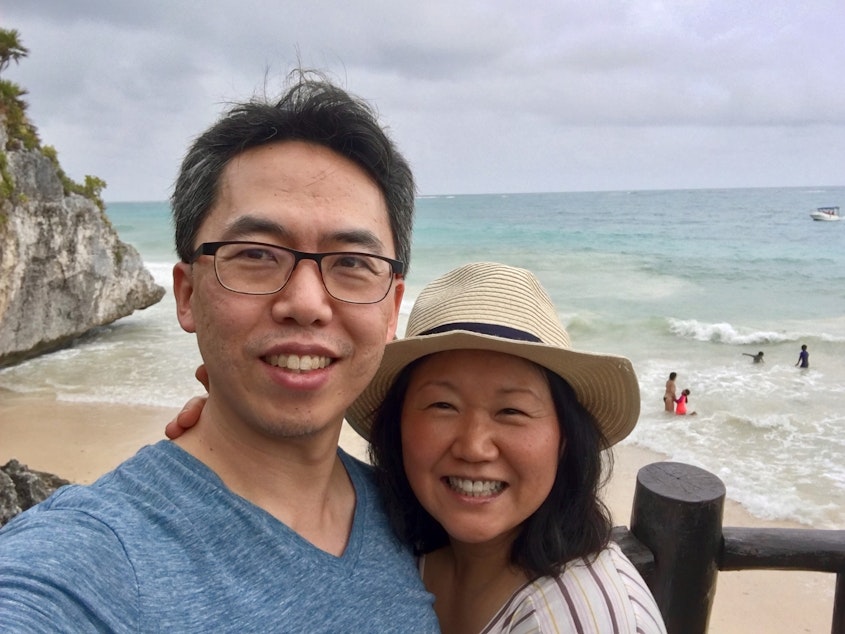 caption: Terri Chung, the author of this piece, and her husband Andy.