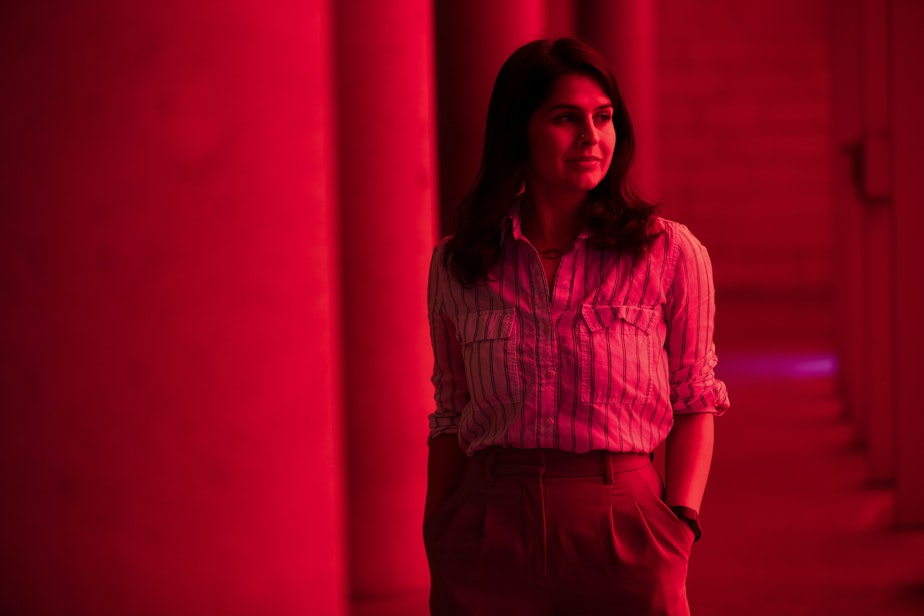 caption: Seattle City Councilmember Alexis Mercedes Rinck is portrayed on Thursday, Nov. 21, 2024, at Seattle City Hall.