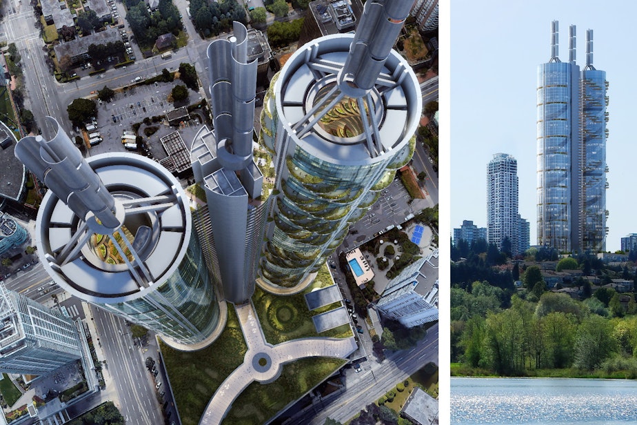 caption: UN-towers (UN stands for "Use Neutral") could be inexpensively converted from office use to residential or hotel use, depending on market demand, says one of its architects, Matthias Olt.
Olt designed the theoretical project with his previous firm, B+H Advance Strategy. Today, Olt works for Arcadis IBI Group, where he continues his work on office to residential conversions.