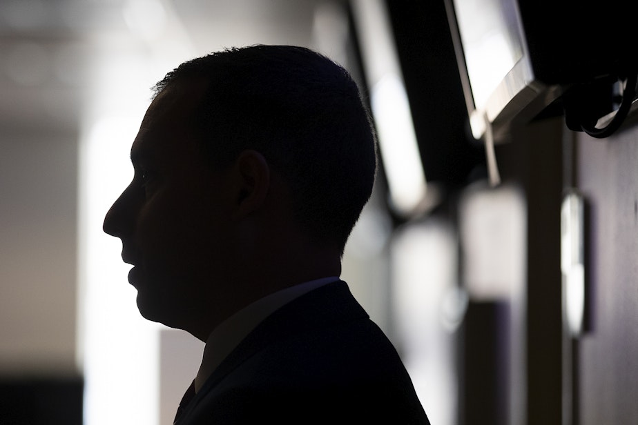caption: Greg Austin, acting special agent in charge at the FBI Seattle field office, is shown during an interview on Monday, November 4, 2024, at the elections command post in Seattle.
