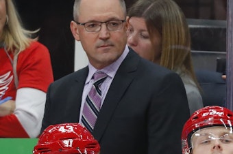 caption: Dan Bylsma in October 2018 as assistant coach of the Detroit Red Wings. The Seattle Kraken announced it hired Bylsma as its new head coach on May 27, 2024. 