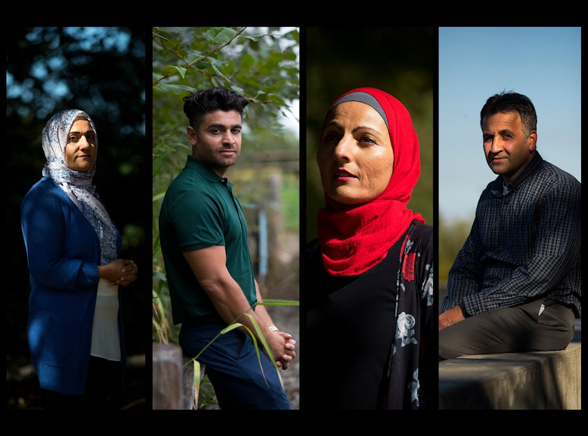 caption: From left, Zarby Kakar, Navid Hamidi, Aneelah Afzali and Aziz Jamali.