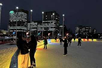caption: Ice skaters in front of Ottawa City Hall in Ontario on Dec. 12, 2023.