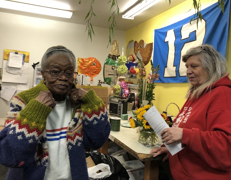 caption: Mary Wesley, left, pictured with assistant Sue Grimord. Wesley's flower shop, Flowers Just 4U, has been a fixture in Seattle's Central District since 1984.