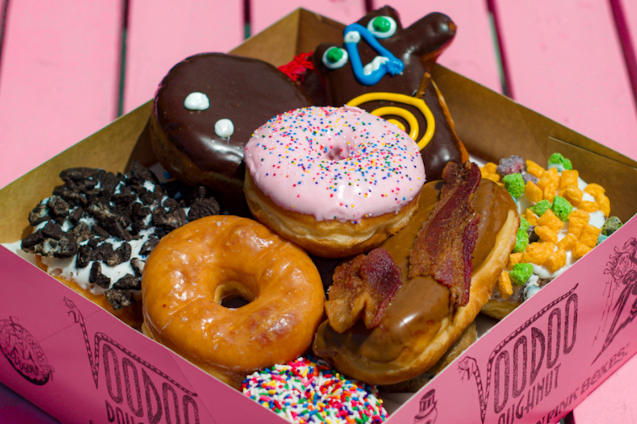 caption: Voodoo Doughnut emerged in Portland in 2003. It opened a Seattle location in December 2024. The shop prides itself on quirky concoctions and flavors.